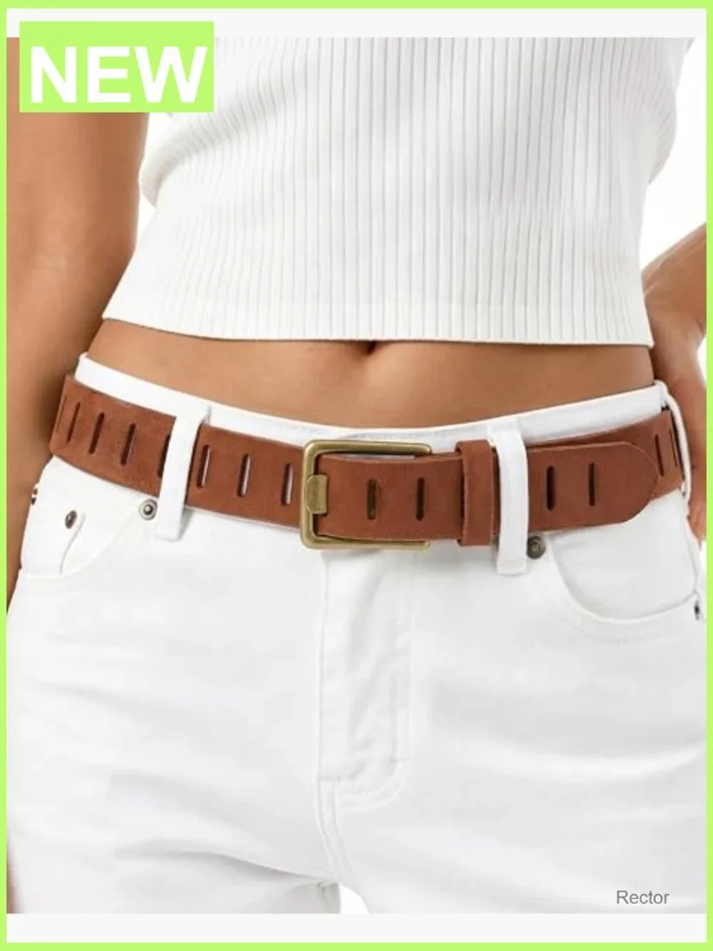 Genuine Leather Western Belt with Gold Buckle - Full-Hole Strap, 1.5